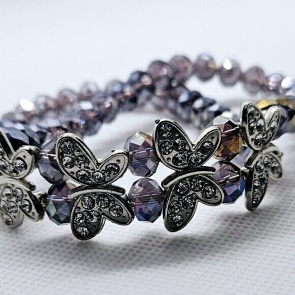 Butterfly Pave Purple Crystals  Stretch Bracelet - Picture 7 of 7